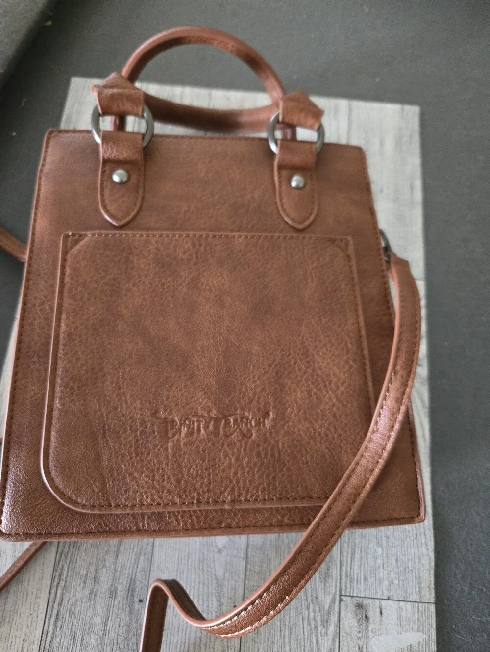 Trinity Ranch Brown Haircalf Leather Tote Bag with Top Handles